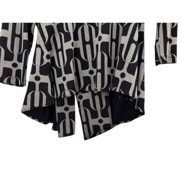 Boho Chic Jacket Abstract Artsy L Black Grey 3/4 Sleeve Rouching Zip Front VNTG - Picture 5 of 10